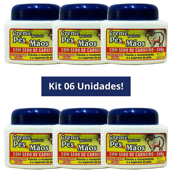 KIT 6 Unidades CREME SEBO DE CARNEIRO Pés e Mãos 240g SAN JULLY