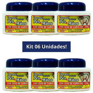 KIT 6 Unidades CREME SEBO DE CARNEIRO Pés e Mãos 240g SAN JULLY em Oferta na Shopee