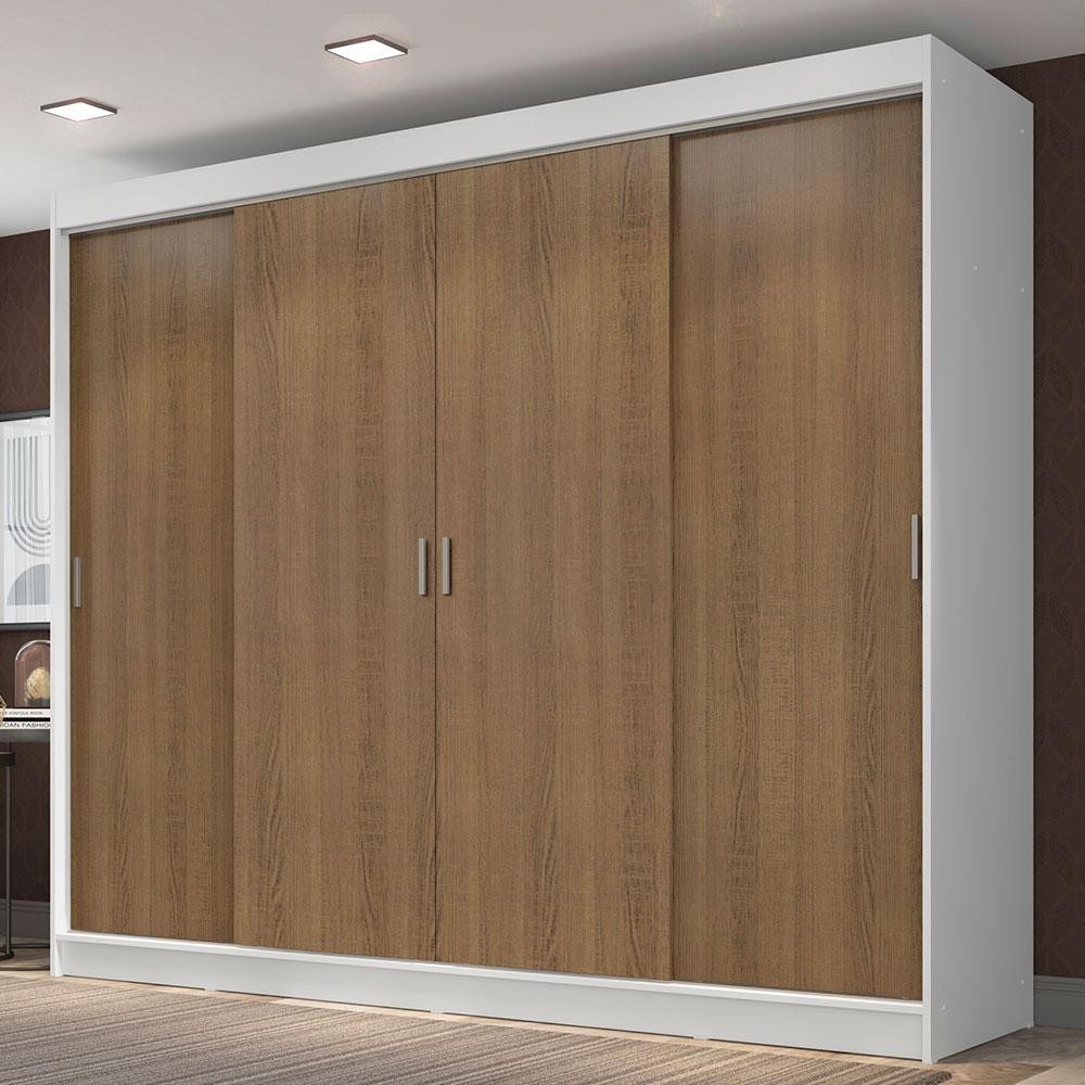 Guarda-Roupa Casal Madesa Austin 4 Portas de Correr 3 Gavetas - Branco/Rustic - Home & Living
