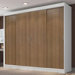 Guarda-Roupa Casal Madesa Austin 4 Portas de Correr 3 Gavetas - Branco/Rustic