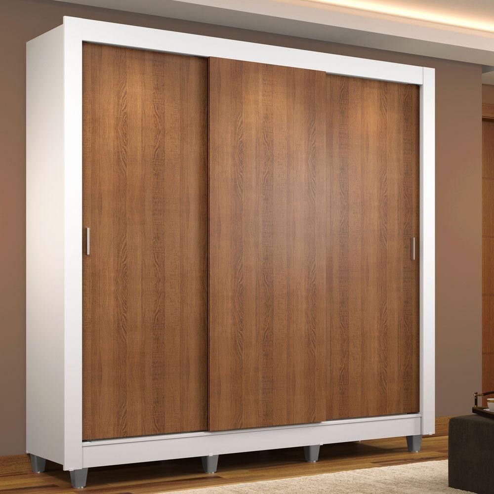 Guarda Roupa Casal Madesa Mônaco 3 Portas de Correr com Pés - Branco/Rustic - Home & Living