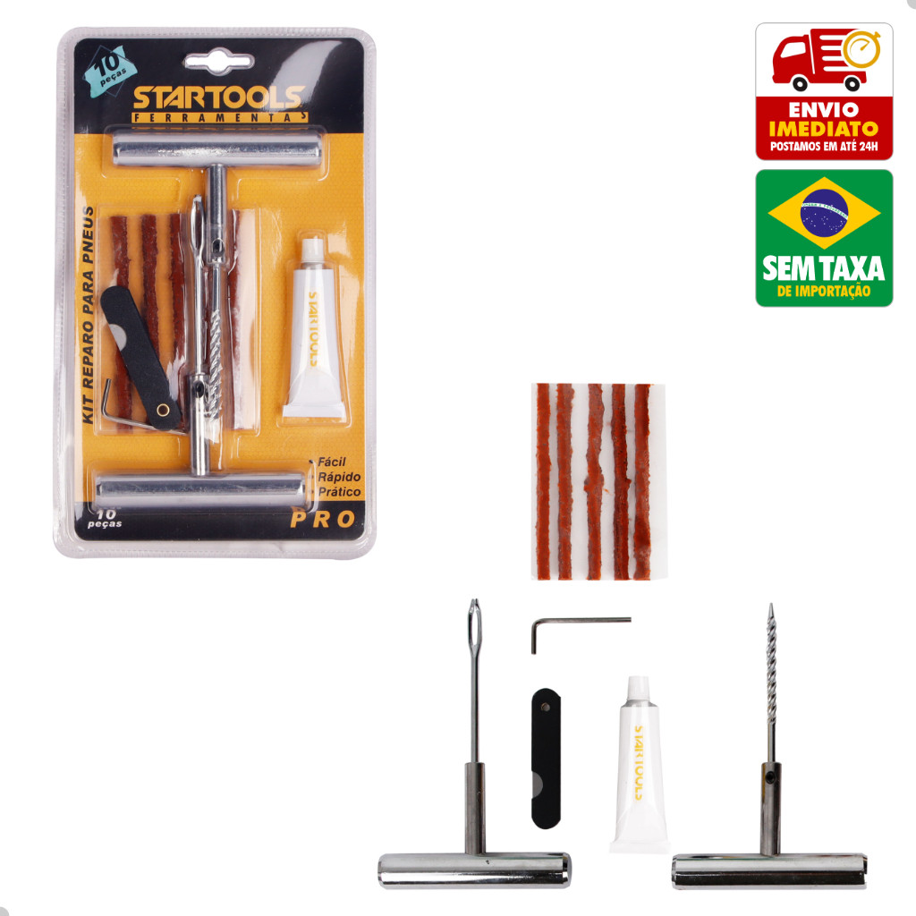 Kit Reparo Para Pneu 10 peças Carro Moto Cola Escariador e Aplicador StarTools AR0468