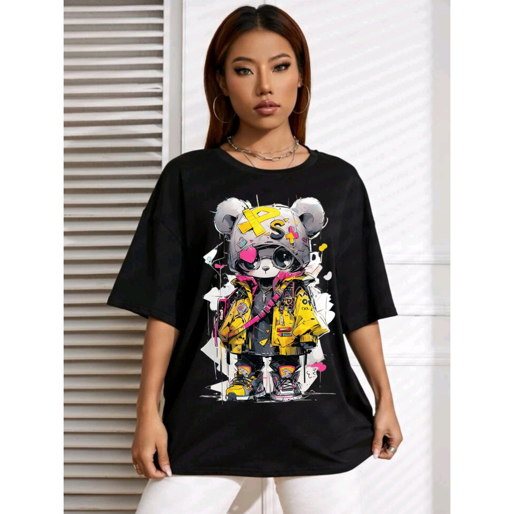 Camiseta Feminina Oversized Ursinho Estampa Fofa Streetwear Moda Feminina Envio Ágil