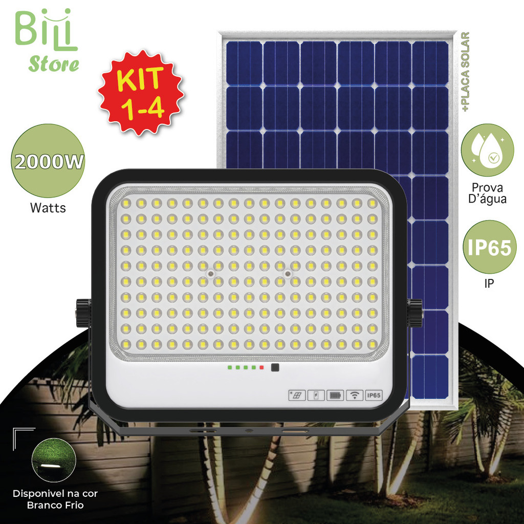 Holofote Refletor Led 2000W Solar Prova D'àgua C/placa Solar para Jardim ou Ambientes Externos em Oferta na Shopee