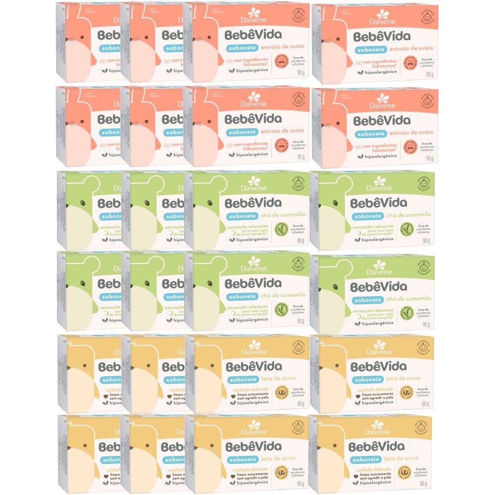 24 Sabonete Vegetal Camomila Arroz Aveia 90G Bebe Vida