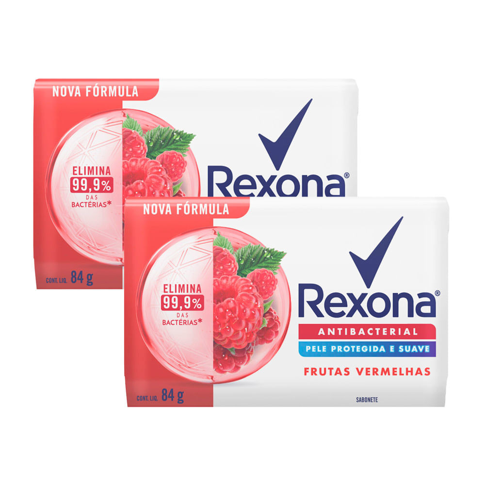Kit 2 Sabonete em Barra Rexona Antibacterial Frutas Vermelhas 84g em Oferta na Shopee