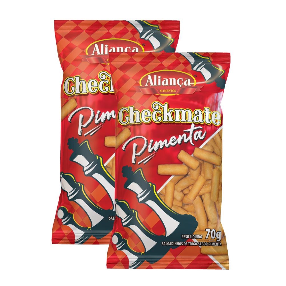 Kit 2 Salgadinho de Trigo Aliança Checkmate Sabor Pimenta 70g - Food & Beverages