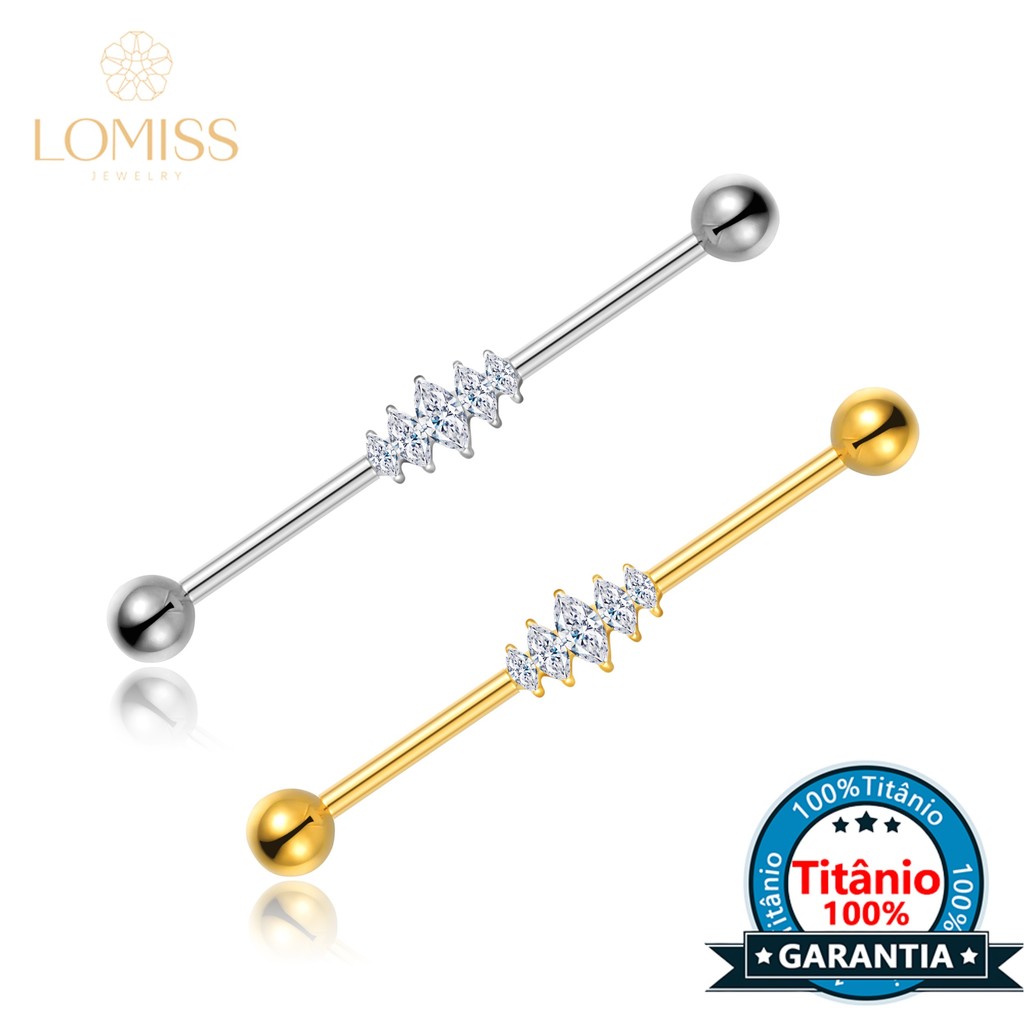 Piercing Transversal Titânio Zircônia Cravejada em Oferta na Shopee