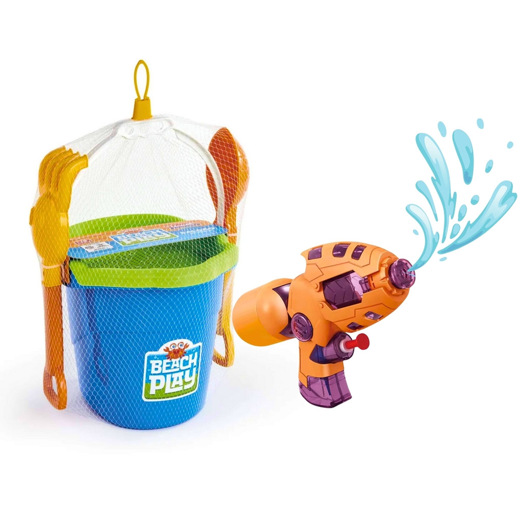 Kit Pistola de Água Com Baldinho Praia Balde Acessórios Brinquedo Infantil Sortido Beach Play 637 em Oferta na Shopee