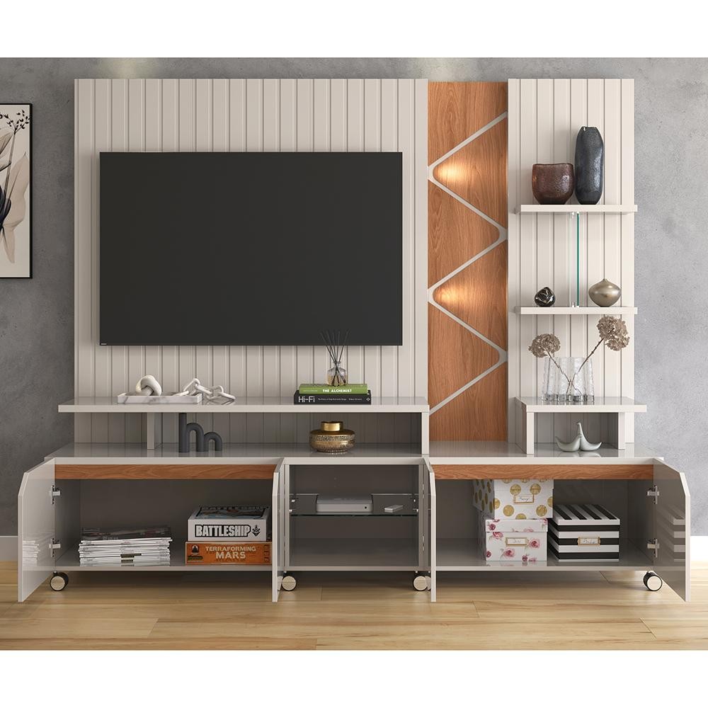 Rack Home Estante 2,10m para TV até 55 Polegadas Frisado Cross Lukaliam Móveis Sala Luxo · foto 2