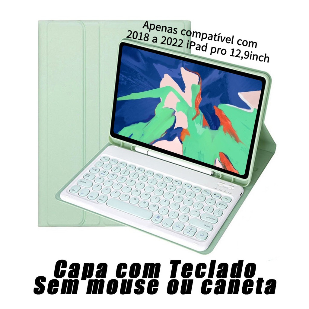capa ipad com teclado tecla redonda 2018 ou 2020 ou 2021 ou 2022 ipad pro 12,9polegadas