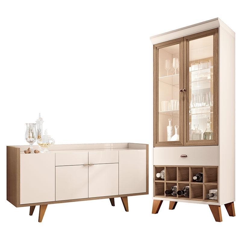 Buffet Melodia e Cristaleira Ópera Off White Castanho – HB Móveis