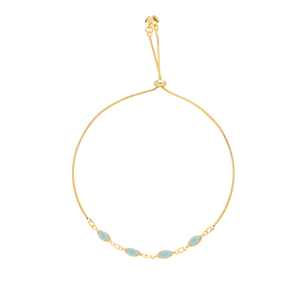 Pulseira Madrinha Pedra Navete Azul Claro Folheado Ouro 18k