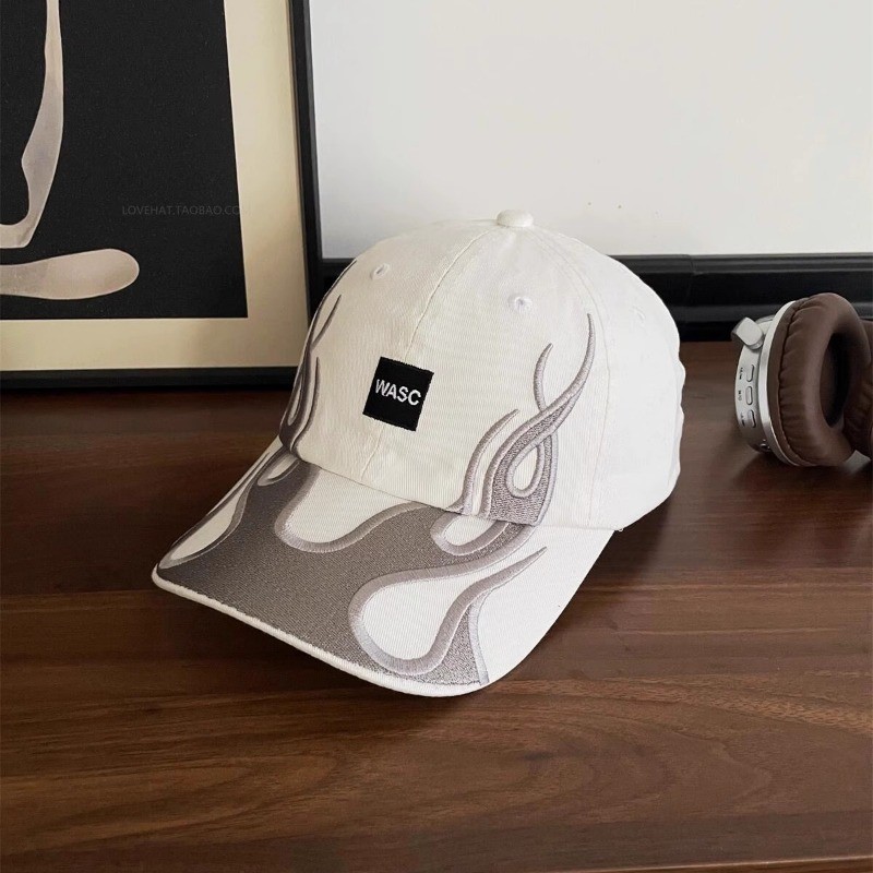 Boné de beisebol bordado com chama de Hip-Hop de rua, masculino, feminino, circunferência da cabeça grande, aba larga
