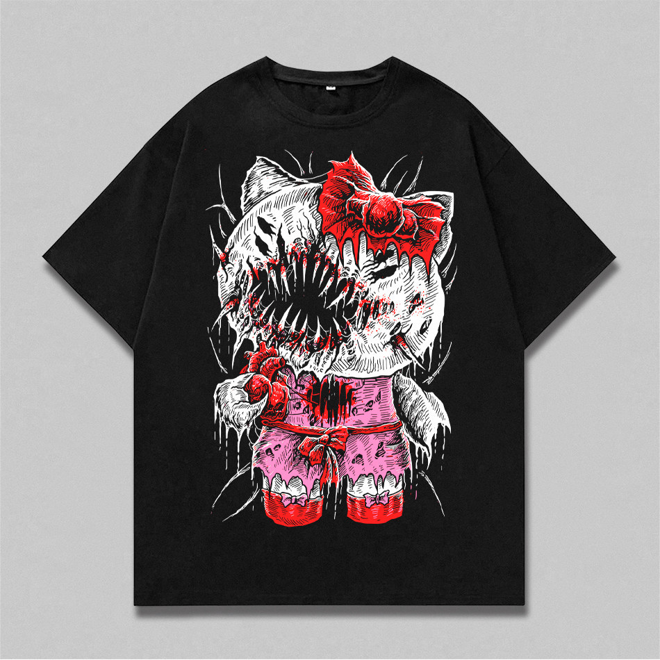 Camiseta Unissex Masculina e Feminina Hello Kitty Assassina Monstro Grunge Horror Gótica Punk Camisa