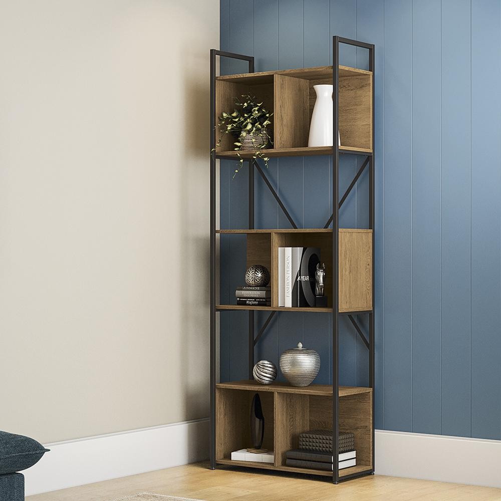 Estante Alta 3 Nichos Industrial Freijó 200cm x 72cm - Home & Living