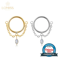 Piercing Argola Titânio Helix Septo Rook Conch Com Corrente Pingente Zircônia Cravejada
