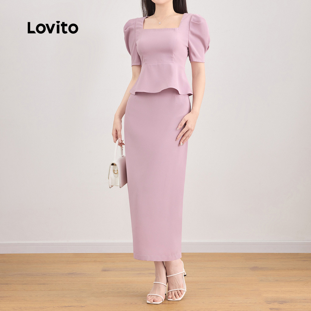 Lovito Tops ou calças femininas elegantes com babados lisos L121AD1237