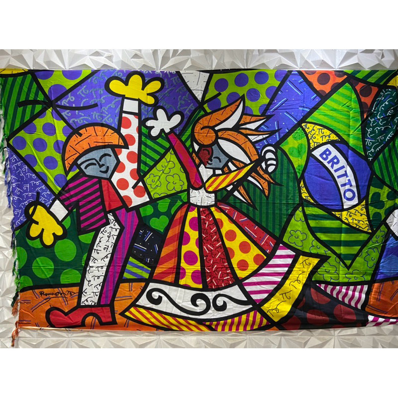 Canga De Praia Grande e saida de praia Tecido Em Viscose Romero Britto Bandeira do Brasil