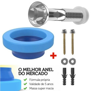 Anel de Vedação Vaso Sanitário C/Guia + 2 Parafusos Castelo B10 + Tubo de Ligação Cromado para Vaso