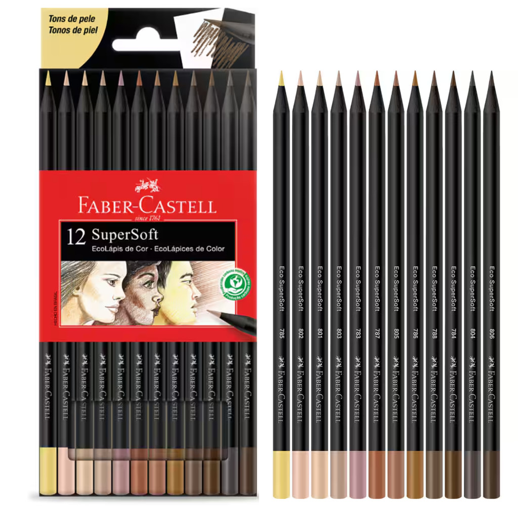 Lápis De Cor 12 Cores Tons De Pele Faber Castell Supersoft Desnho Profissional
