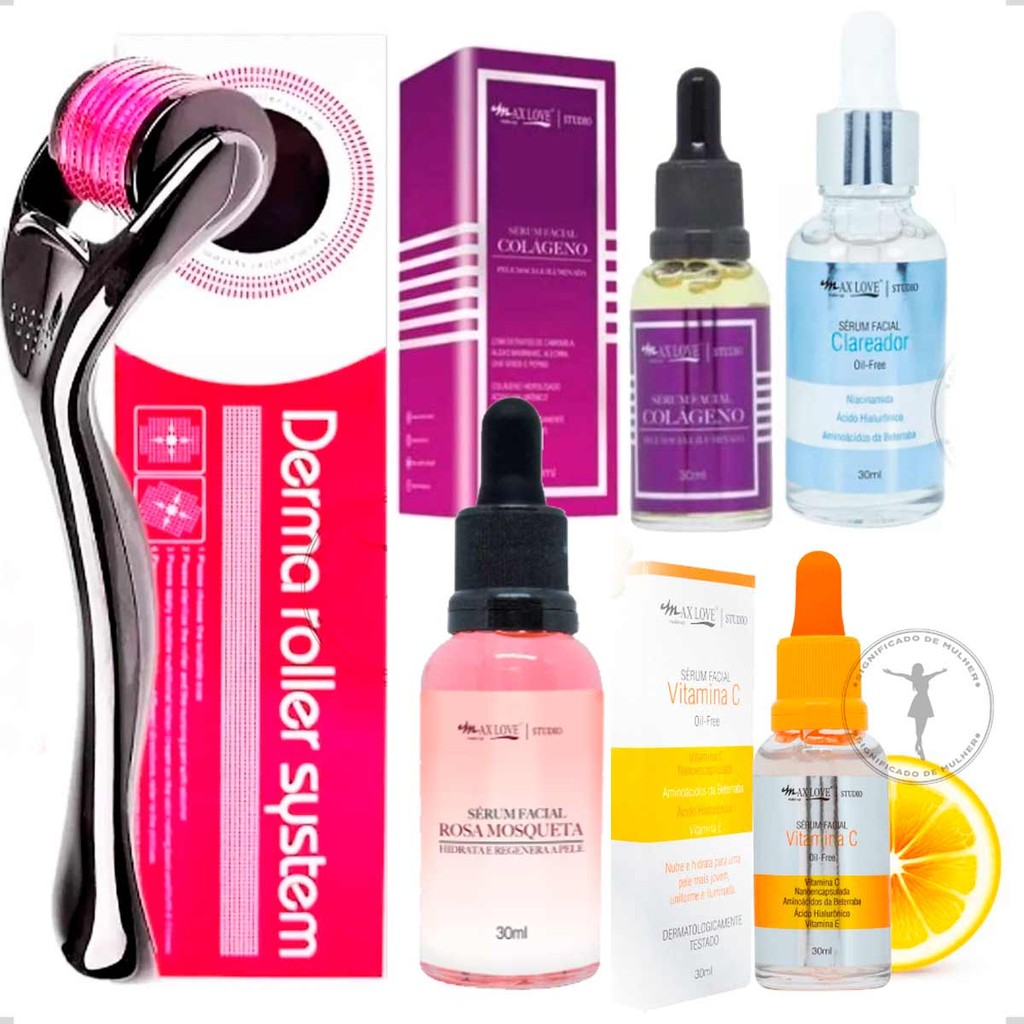 4 Sérum Hialuronico Vitamina C + 2 Derma roler Estrias Rugas