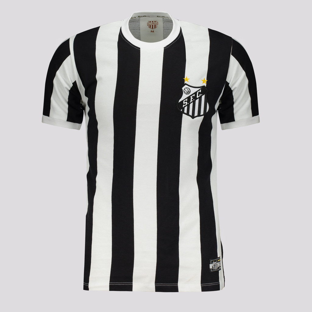 Camisa Santos 1984 II Listrada Preta e Branca em Oferta na Shopee