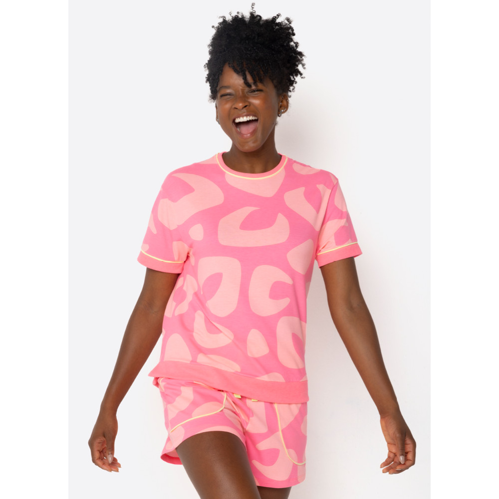 Pijama Manga Curta Viscolycra Feminino Rosa - Puket em Oferta na Shopee