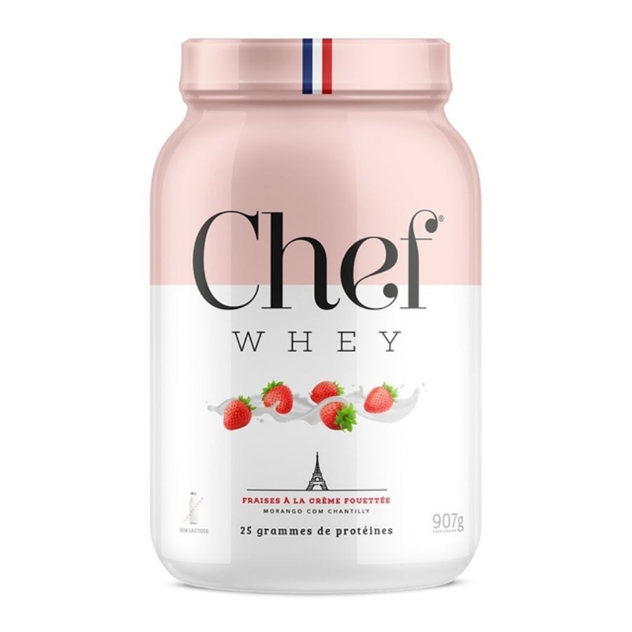 Whey Protein Gourmet Zero Lactose 907g - Morango com Chantilly - Chef Whey