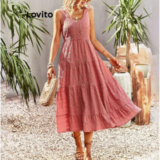 Lovito Boho Vestido Feminino Liso com Botão LNL40037