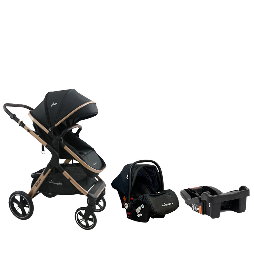 Carrinho de Bebê Travel System Premium Baby Kansas Preto com Bebê Conforto e Base