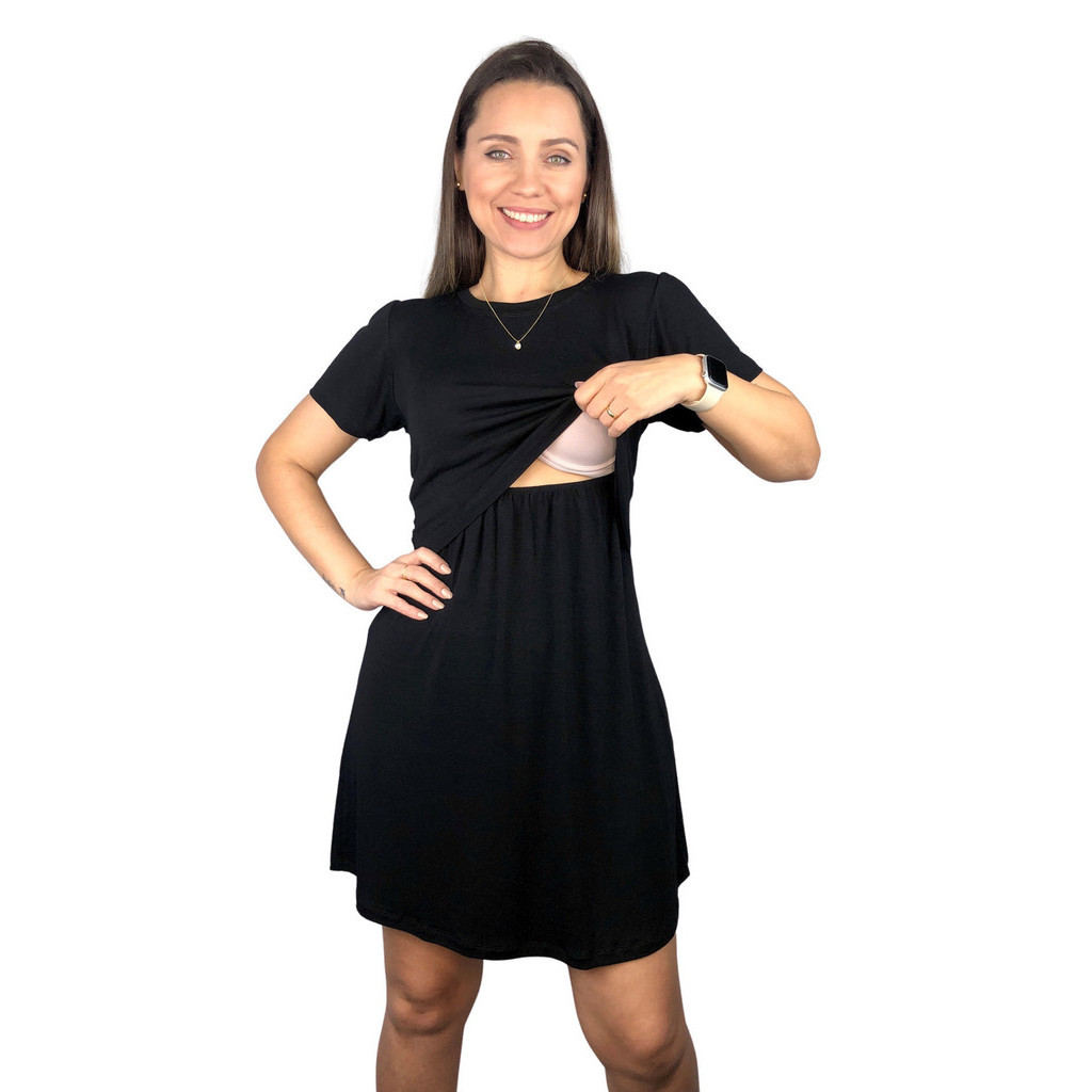Vestido Amamentação Diversas Cores Viscolycra Premium Manga Curta Grávida Maternidade Amamentar em Oferta na Shopee