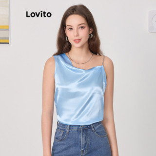 Lovito Top Elegante De Metal Liso Assimétrico Para Mulheres LNL43007