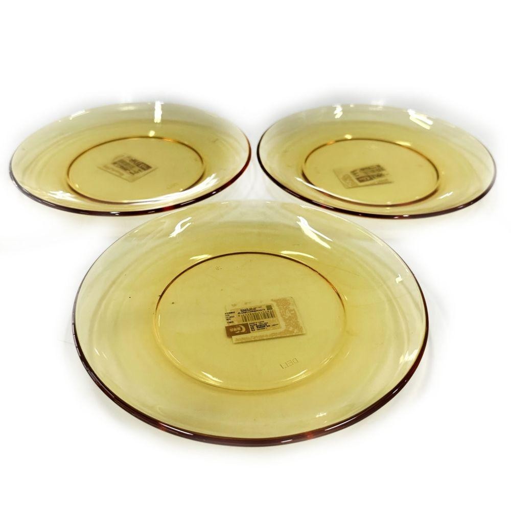 Jogo de Prato de Sobremesa 18cm Vidro Âmbar 3 Peças -Quanhe