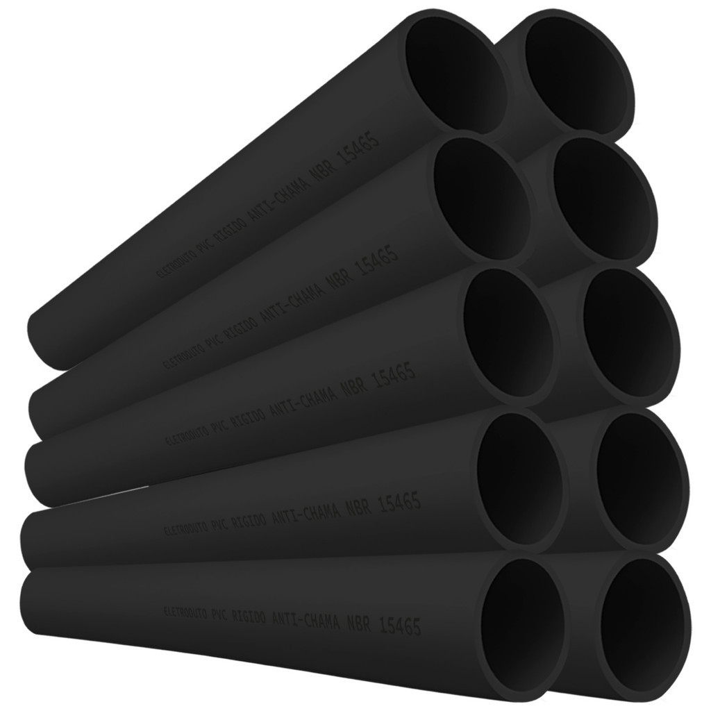 Kit 10 Unidades Conduite Eletroduto Preto de Sobrepor 1/2 Polegada Barra 1 Metro Pvc Anti-Chamas em Oferta na Shopee