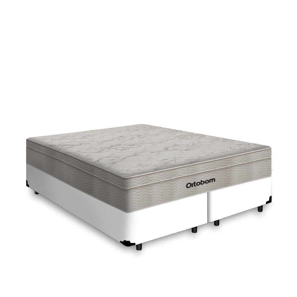 Cama Box Queen Branca + Colchão De Molas Ensacadas - Ortobom - AirTech SpringPocket 158x198x60cm - Home & Living
