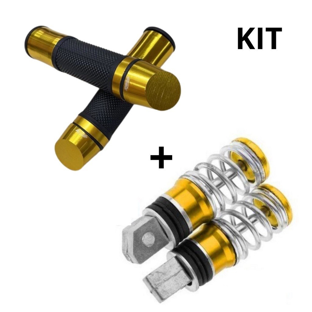 Par de Manopla Punho Esportivo De Alumínio Modelo + Pedaleira Esportiva Mola Universal Moto