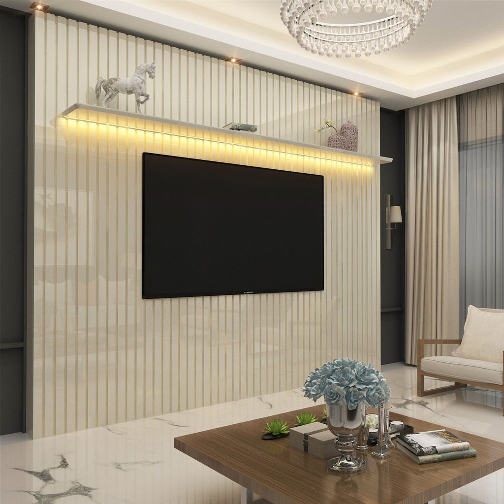 Painel para TV até 90 Polegadas Ripado com LED 230cm 100% MDF Nobre Off White - Home & Living