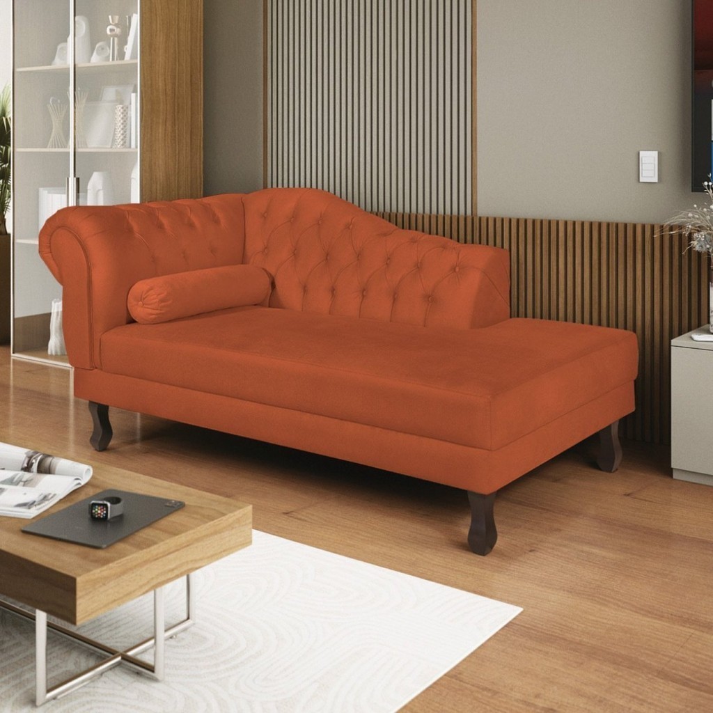 Diva Recamier Dora 185cm Lado Direito Laranja Terracota Suede Terracota