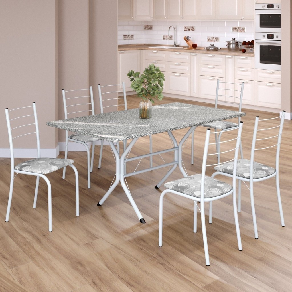 Conjunto Sala de Jantar Mesa Retangular 140x75cm Tampo Granito Topázio 6 Cadeiras Rio em Oferta na Shopee