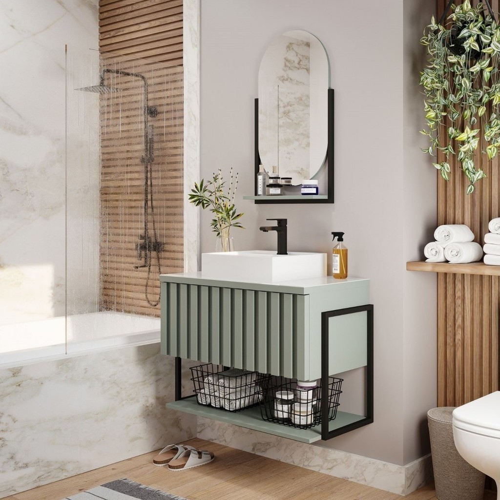 Gabinete para Banheiro com Cuba 65cm MDF Helsing  Pistache em Oferta na Shopee