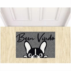 Tapete Capacho Vinil Bem vindo Bulldog Pets Para Decoração 60X40 cm