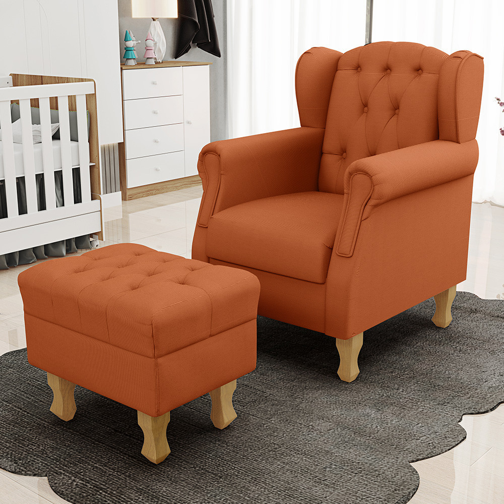 Poltrona De Amamentação Yara P02 Com Puff Paris L02 Tecido Terracota - Lyam Decor em Oferta na Shopee