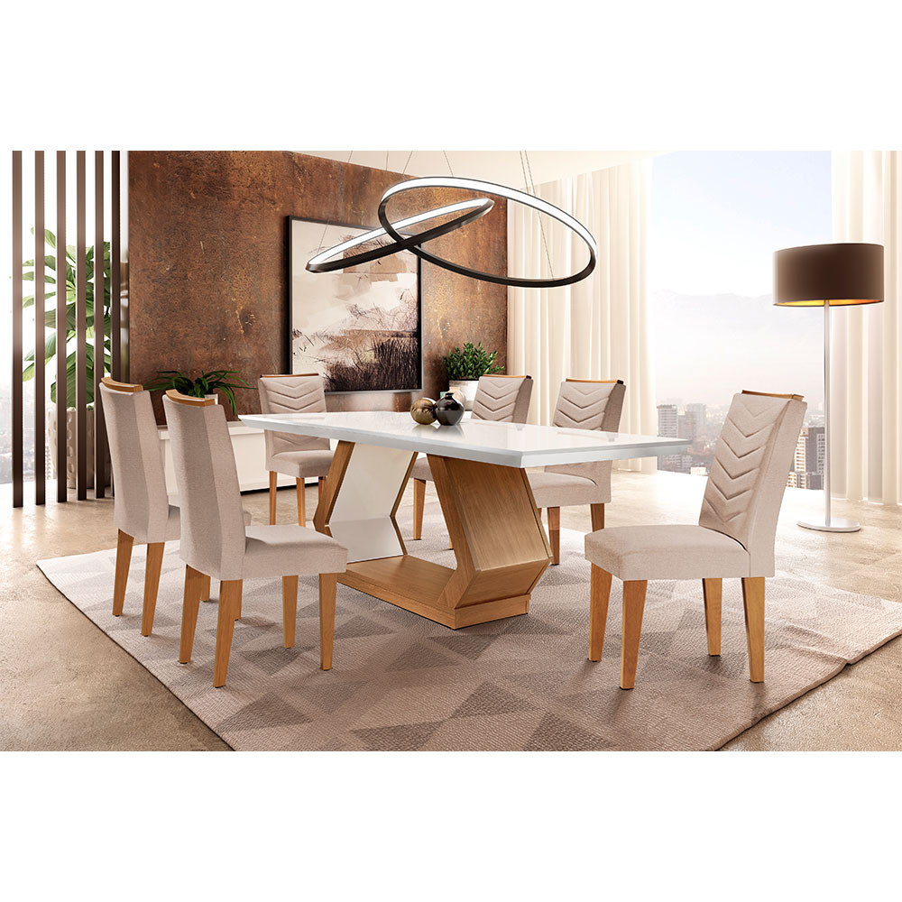 Conjunto Mesa de Jantar 6 Cadeiras Tampo MDF Retangular Rufato Alvorada Londrina