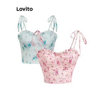 Lovito Boho Blusa Feminina Bata com Estampa Floral e Bainha Enrugada L68ED277 (Multicolorido)