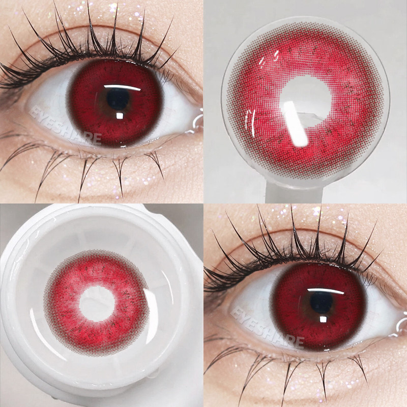 Lente De Contato Vermelha Eyeshare Polaris 1Pair 14.2mm Mini Colorida Pode Ser Usada Por Um Ano