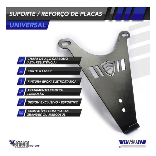 Detalhes do Suporte De Placas Para Motos Universal Shield Motors Original - Reforço Protetor