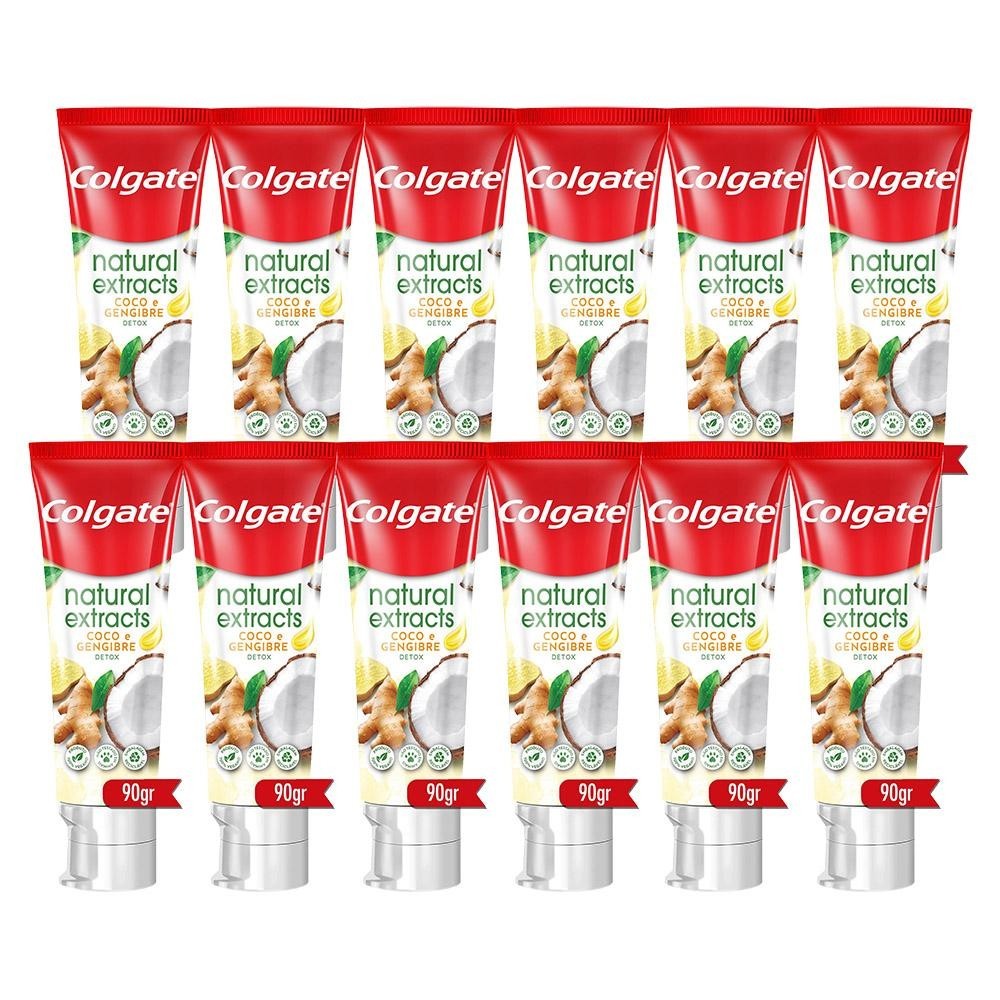 Kit Creme Dental Colgate Natural Extracts Coco e Gengibre 90g com 12 unidades em Oferta na Shopee