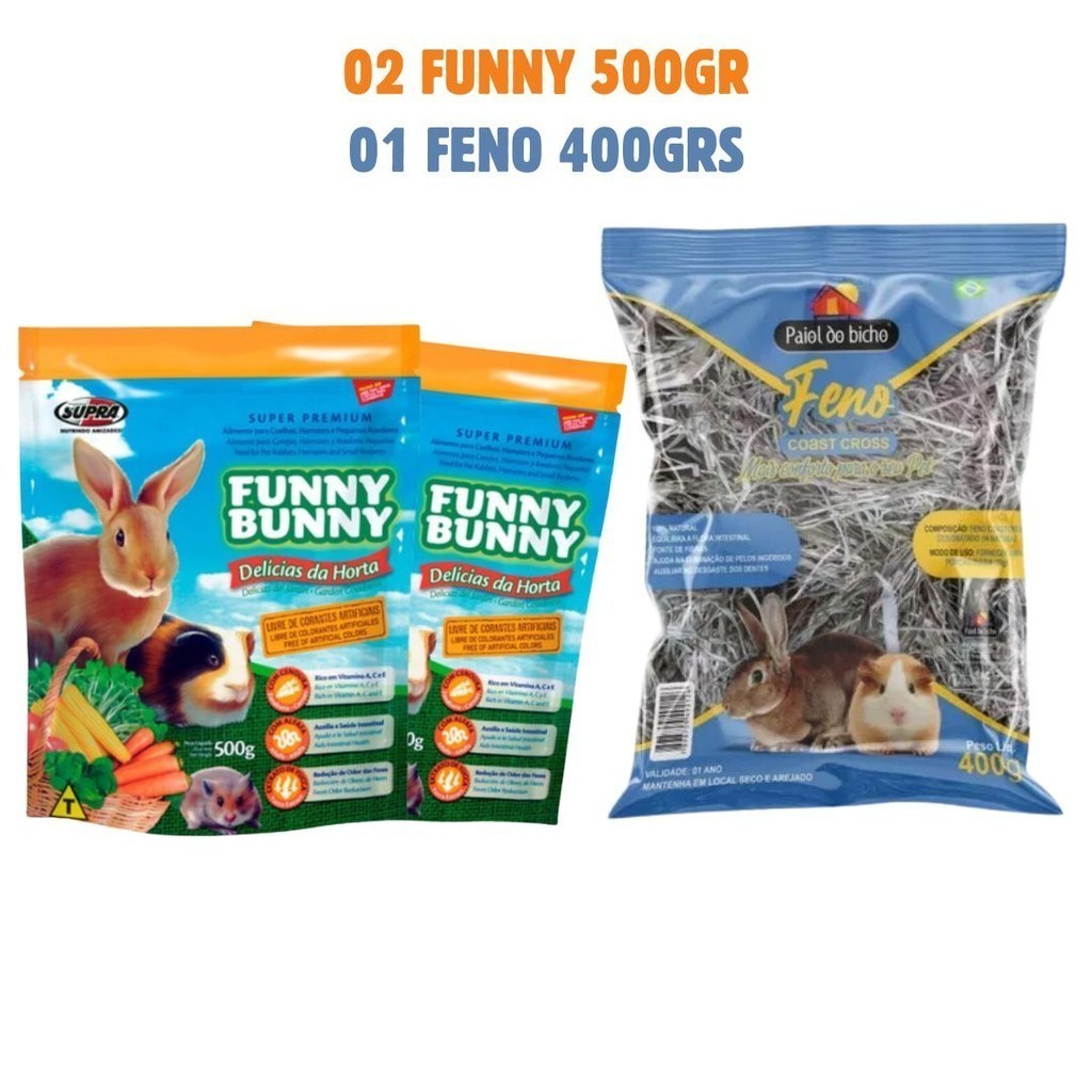 Ração Funny Bunny 2un Delicias Da Horta 500g + 01 Feno 400grs em Oferta na Shopee