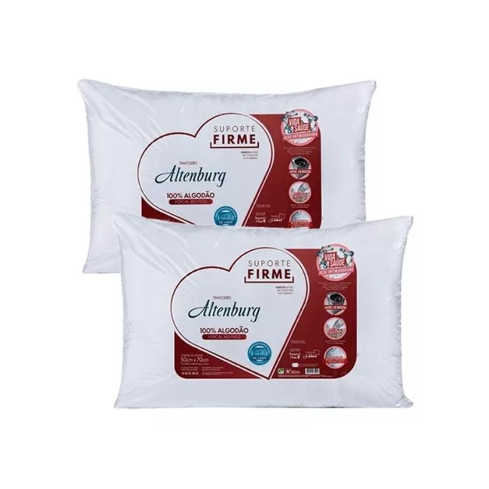 Kit 2 Travesseiros Altenburg Firme Percal 180 Fios 0,50x0,70